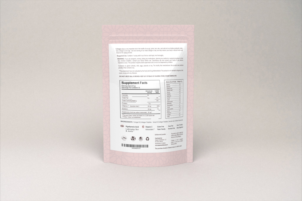 Pure Halal Collagen Hydrolyzed Peptides Type 1 & 3 Powder - With Vitamin C & Hyaluronic Acid | Salaam Nutritionals